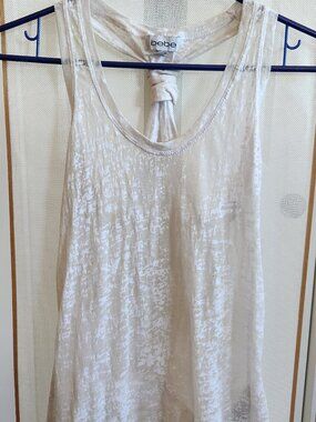 bebe White Burnout Racerback Tank Top - Twisted Back Detail